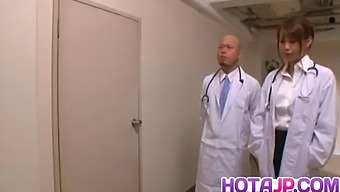 Japanese Teen Arisa Ebihara Receives Medical Treatment From Three Doctors Who All Take Turns To Fuck Her After She Gives Them A Blowjob