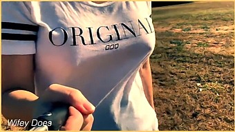 A Married Woman Goes For A Walk On The Golf Course Without A Bra